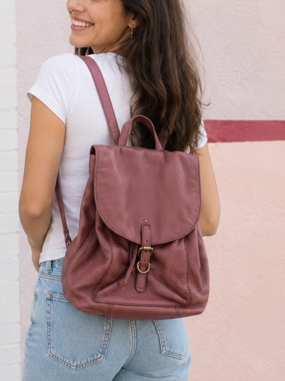 Lucky Brand Pebbled Leather Slouchy Backpack Drawstring